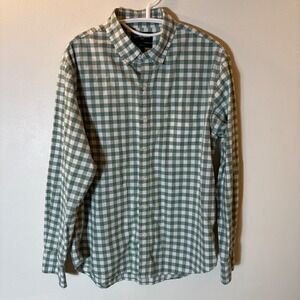 Bonobos Mens Gingham Stretch Shirt Green White Standard Fit Size Large Short